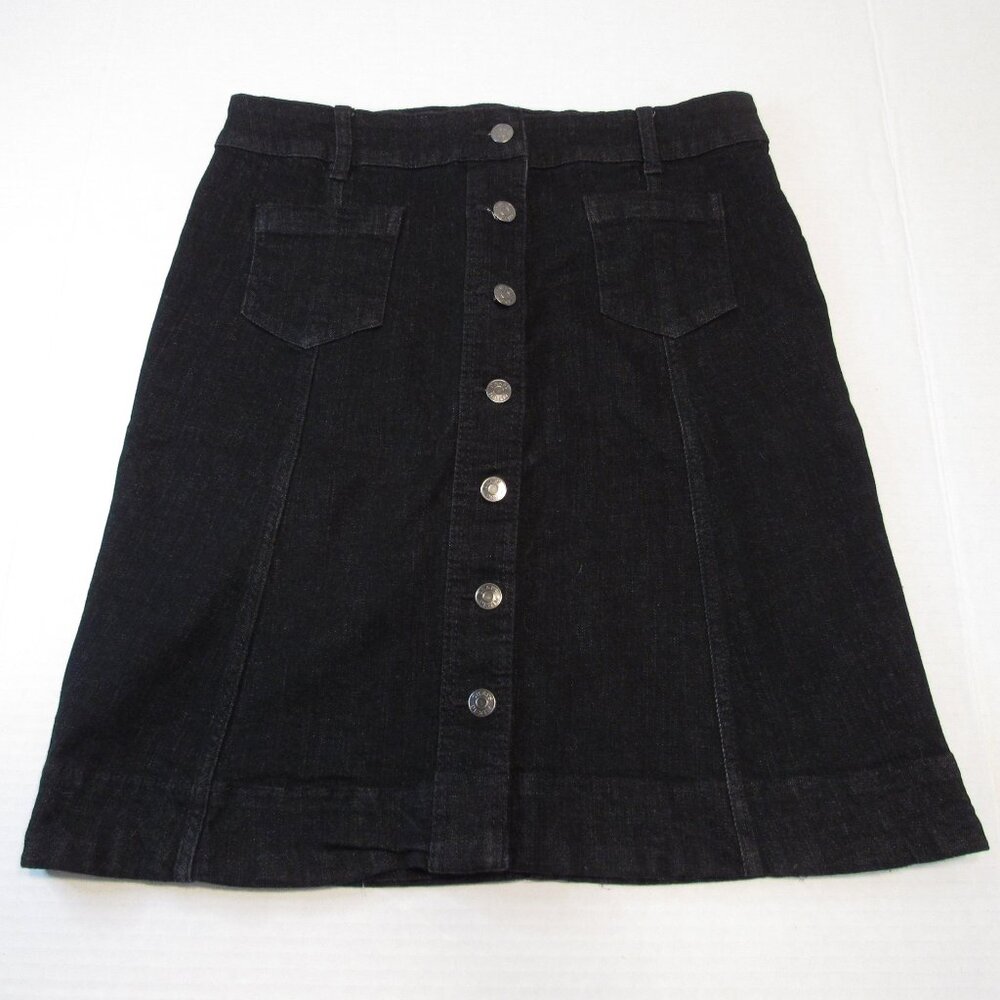 Chaps Black Denim Button Front Pocket Midi Denim … - image 1